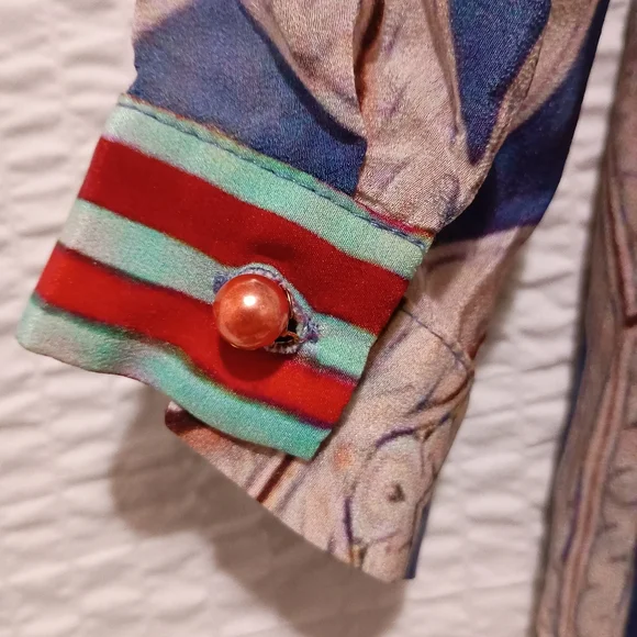 100% Silk Bohemian Geometric Print Tunic in Blue and Red XS - Picture 6 of 6